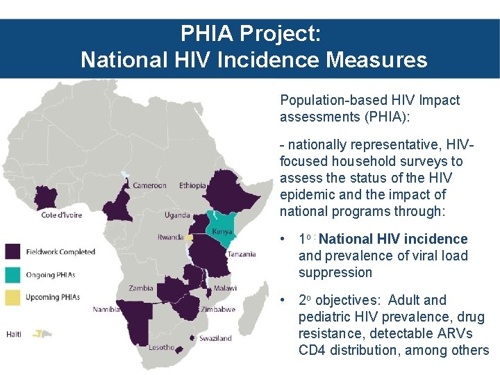 PHIA Project: National HIV Incidence Measures Population-based HIV Impact assessments (PHIA): - nationally representative,