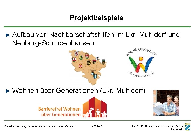 Projektbeispiele Aufbau von Nachbarschaftshilfen im Lkr. Mühldorf und Neuburg-Schrobenhausen Wohnen über Generationen (Lkr. Mühldorf)