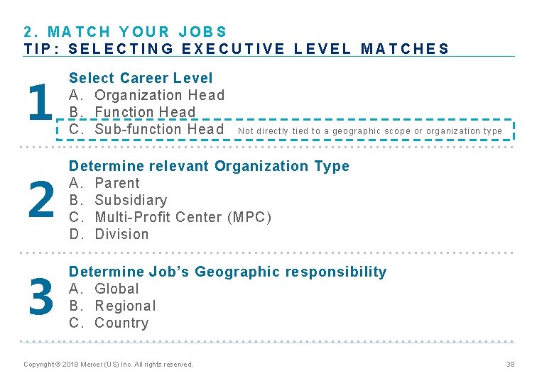 2. MATCH YOUR JOBS TIP: SELECTING EXECUTIVE LEVEL MATCHES 1 Select Career Level A.