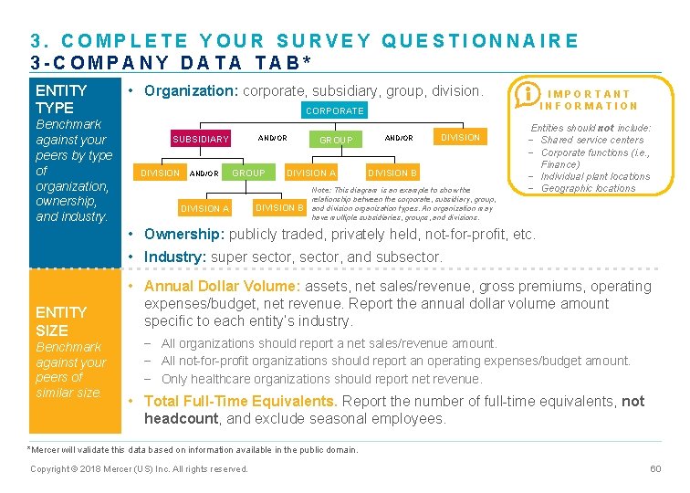 3. COMPLETE YOUR SURVEY QUESTIONNAIRE 3 -COMPANY DATA TAB* ENTITY TYPE Benchmark against your