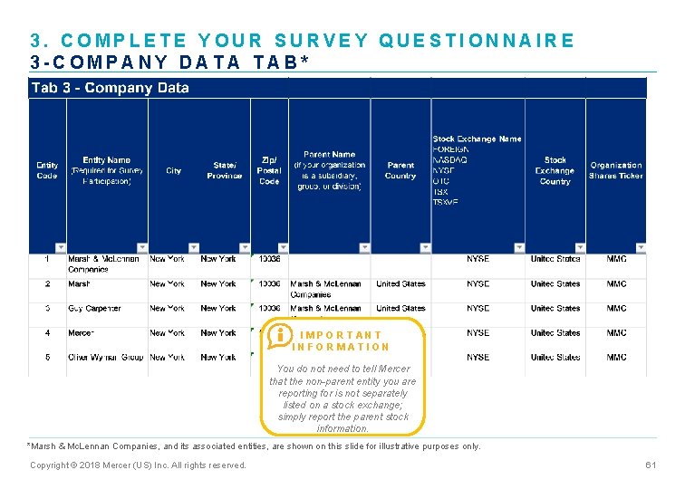 3. COMPLETE YOUR SURVEY QUESTIONNAIRE 3 -COMPANY DATA TAB* IMPORTANT INFORMATION You do not