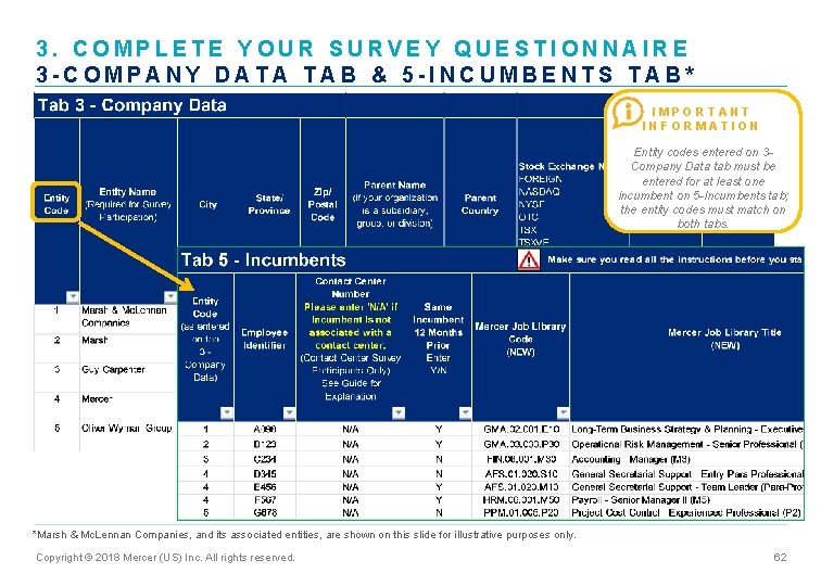 3. COMPLETE YOUR SURVEY QUESTIONNAIRE 3 -COMPANY DATA TAB & 5 -INCUMBENTS TAB* IMPORTANT