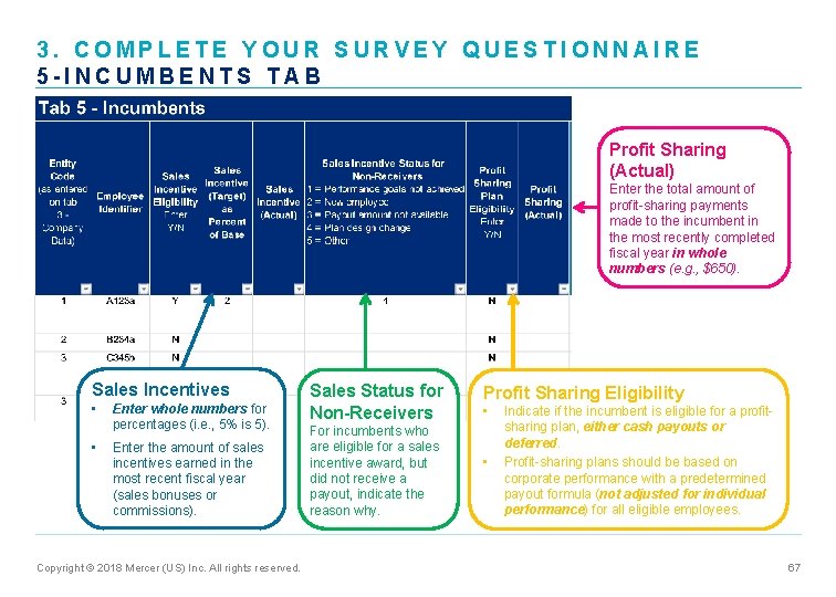 3. COMPLETE YOUR SURVEY QUESTIONNAIRE 5 -INCUMBENTS TAB Profit Sharing (Actual) Enter the total