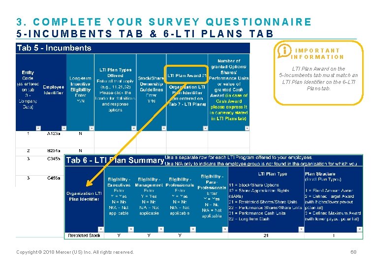 3. COMPLETE YOUR SURVEY QUESTIONNAIRE 5 -INCUMBENTS TAB & 6 -LTI PLANS TAB IMPORTANT