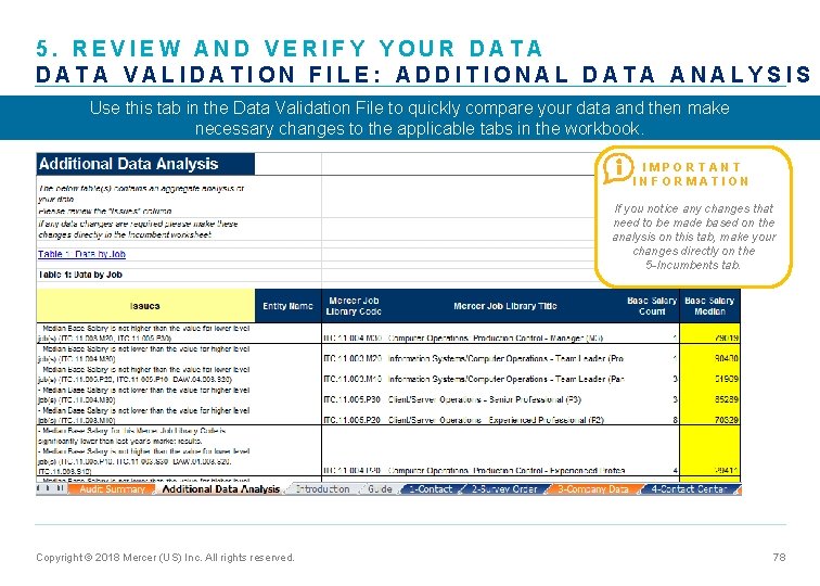 5. REVIEW AND VERIFY YOUR DATA VALIDATION FILE: ADDITIONAL DATA ANALYSIS Use this tab
