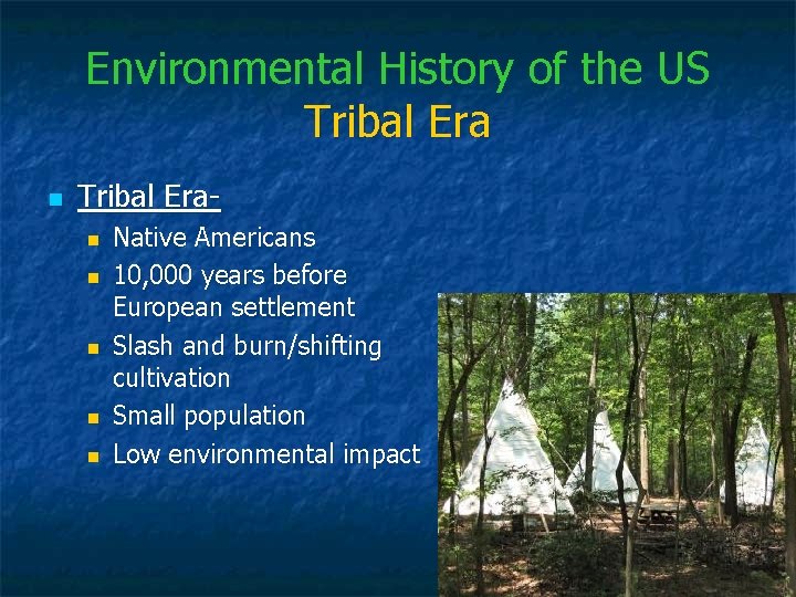 Environmental History of the US Tribal Era n Tribal Eran n n Native Americans