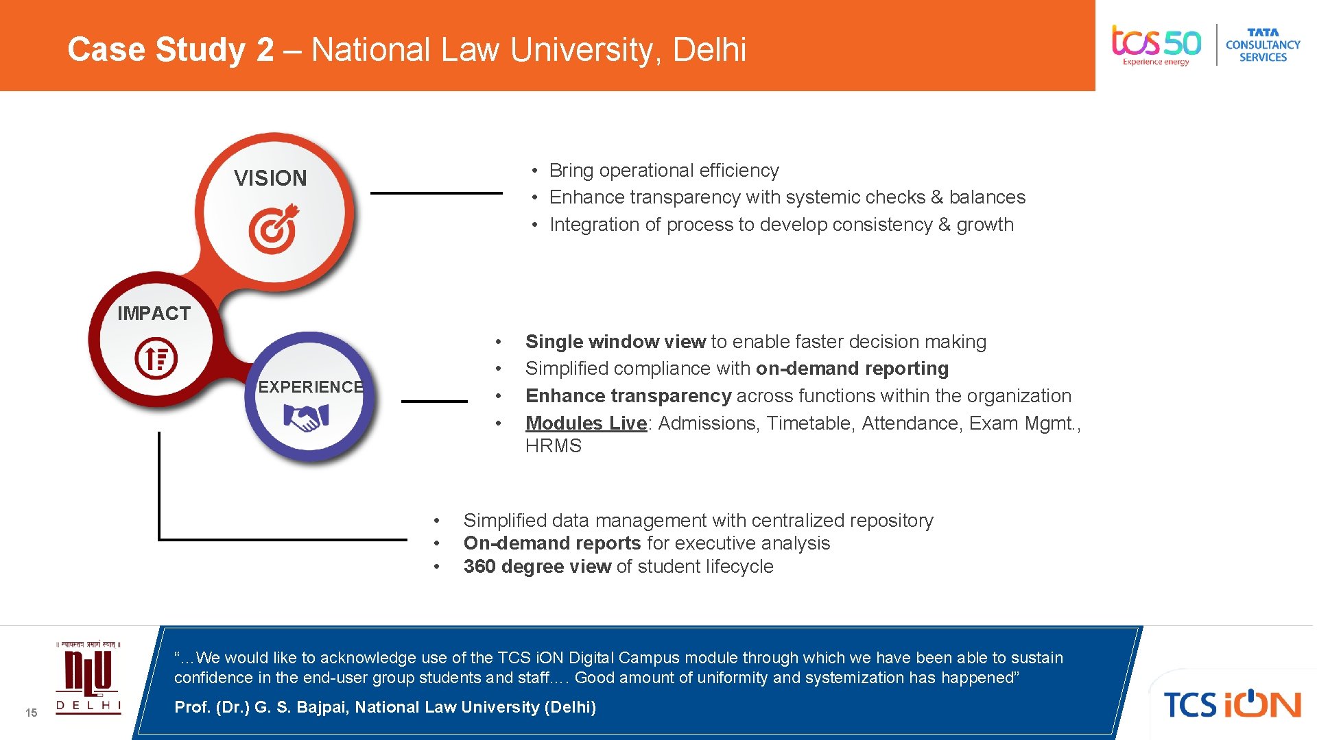 Case Study 2 – National Law University, Delhi VISION IMPACT EXPERIENCE • Simplify Grading