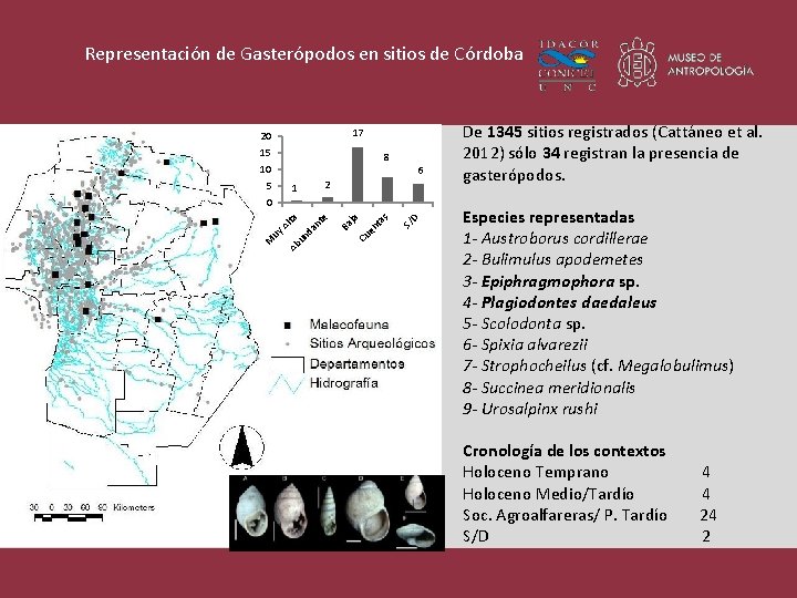  Representación de Gasterópodos en sitios de Córdoba 17 20 15 8 10 5