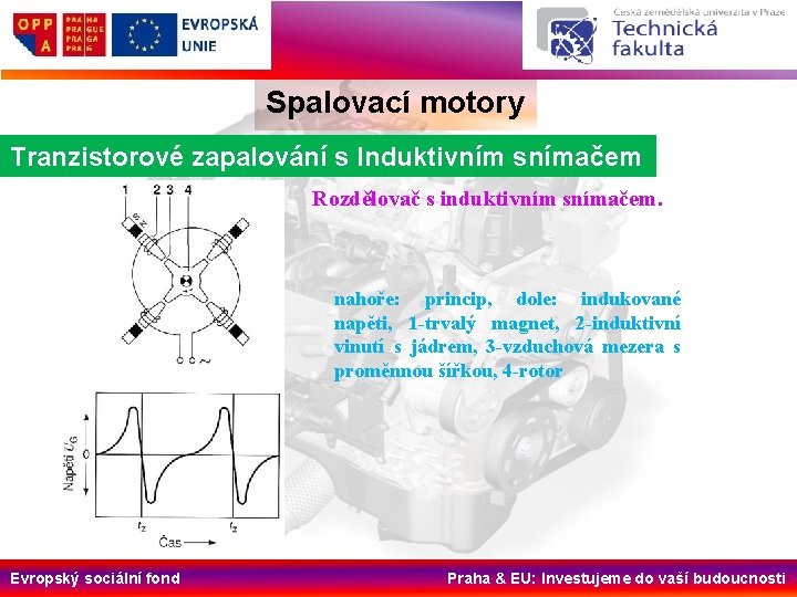 Spalovací motory Tranzistorové zapalování s Induktivním snímačem Rozdělovač s induktivním snímačem. nahoře: princip, dole: