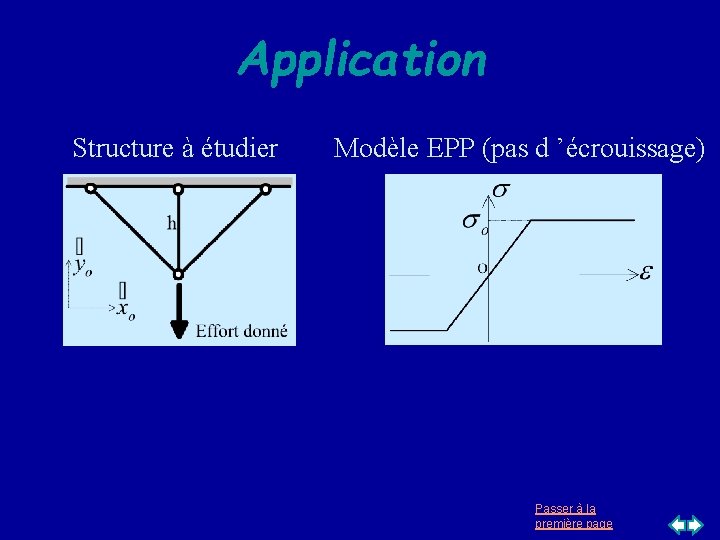 Application Structure à étudier Modèle EPP (pas d ’écrouissage) Passer à la première page Application Structure à étudier Modèle EPP (pas d ’écrouissage) Passer à la première page