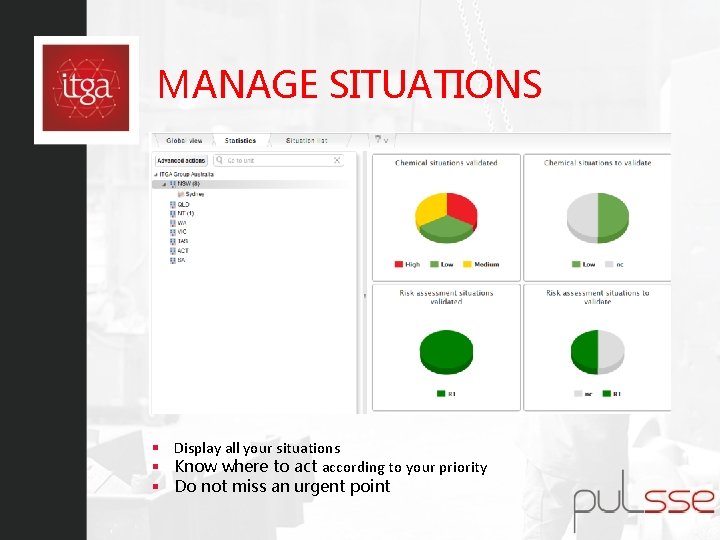 MANAGE SITUATIONS § Display all your situations § Know where to act according to