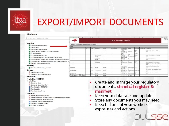 EXPORT/IMPORT DOCUMENTS § Create and manage your regulatory documents: chemical register & manifest §