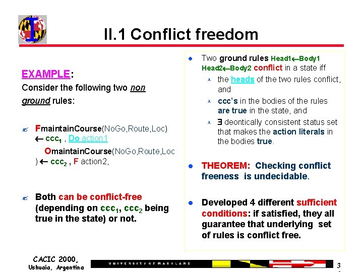II. 1 Conflict freedom Two ground rules Head 1 Body 1 Head 2 Body