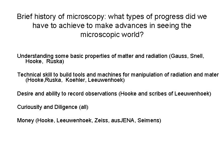 Brief history of microscopy: what types of progress did we have to achieve to