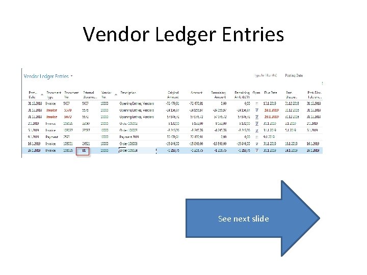 Vendor Ledger Entries See next slide 
