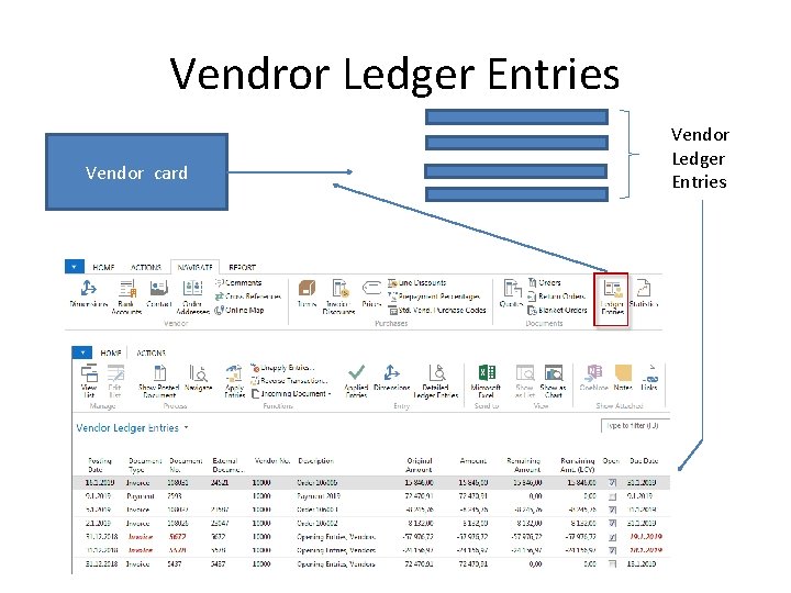 Vendror Ledger Entries Vendor card Vendor Ledger Entries 