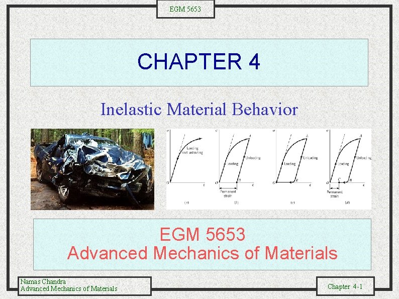 EGM 5653 CHAPTER 4 Inelastic Material Behavior EGM 5653 Advanced Mechanics of Materials Namas