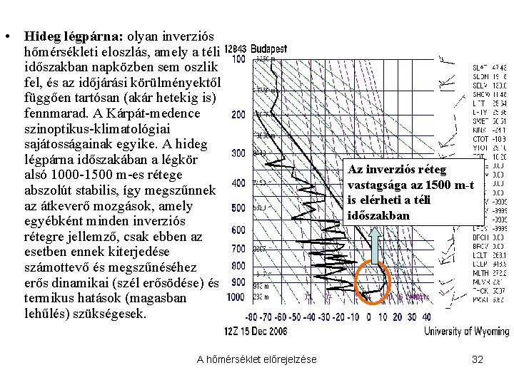  • Hideg légpárna: olyan inverziós hőmérsékleti eloszlás, amely a téli időszakban napközben sem