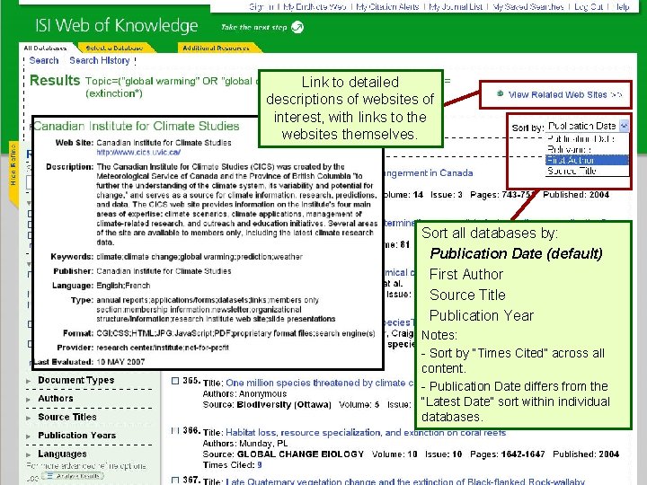 THOMSON SCIENTIFIC Link to detailed descriptions of websites of interest, with links to the