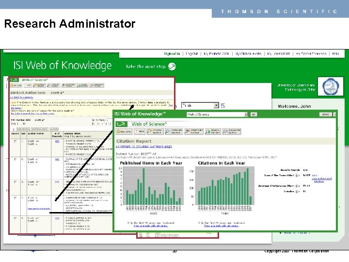 THOMSON SCIENTIFIC Research Administrator 20 Copyright 2007 Thomson Corporation 