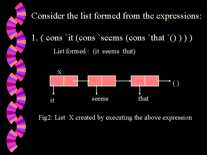 Consider the list formed from the expressions: 1. ( cons `it (cons `seems (cons Consider the list formed from the expressions: 1. ( cons `it (cons `seems (cons