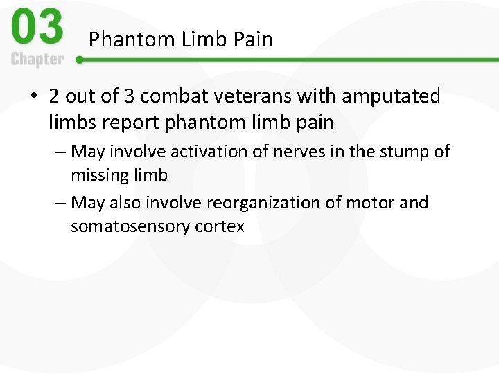 Phantom Limb Pain • 2 out of 3 combat veterans with amputated limbs report