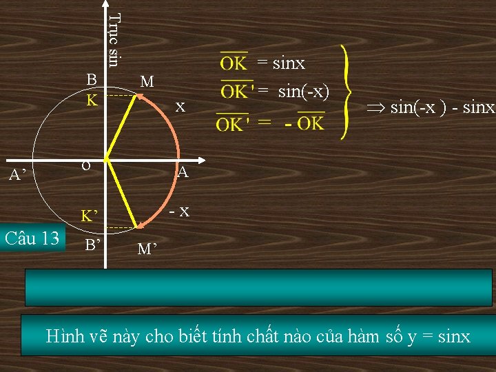 Trục sin B K A’ Câu 13 M x o A K’ -x B’