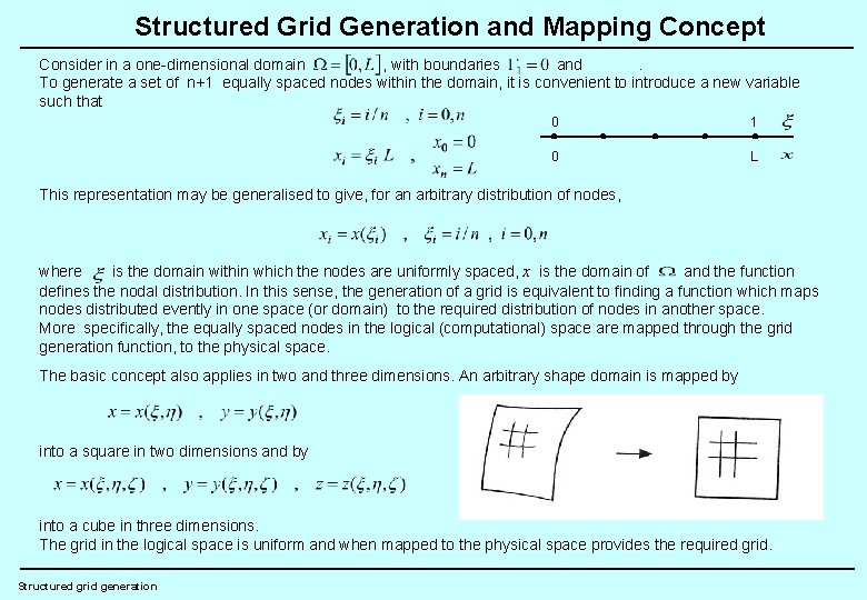 Structured Grid Generation and Mapping Concept Consider in a one-dimensional domain , with boundaries