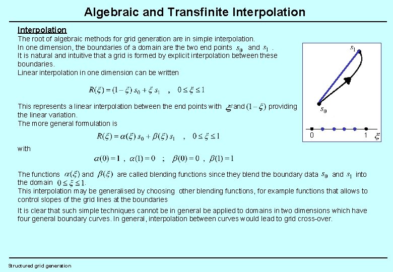 Algebraic and Transfinite Interpolation The root of algebraic methods for grid generation are in