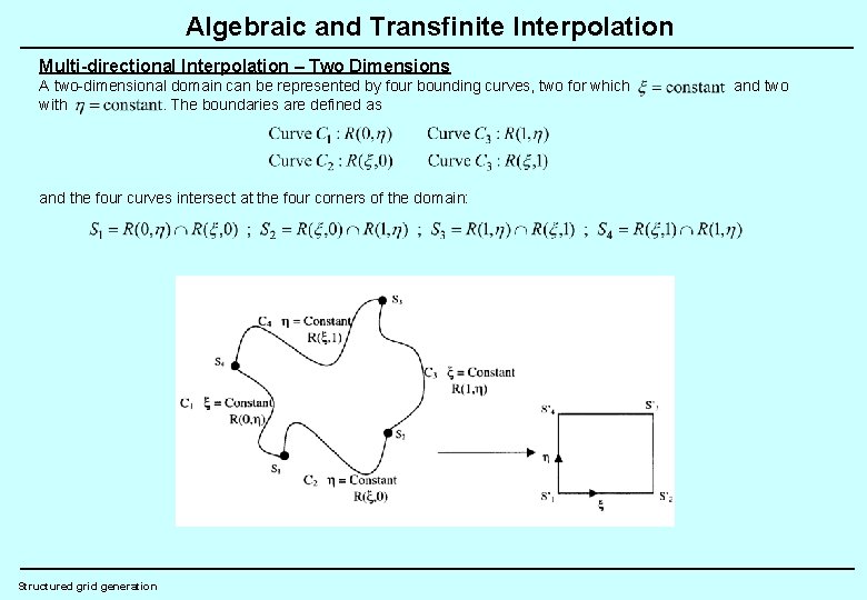 Algebraic and Transfinite Interpolation Multi-directional Interpolation – Two Dimensions A two-dimensional domain can be