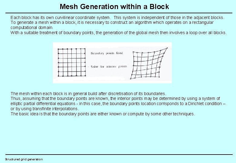 Mesh Generation within a Block Each block has its own curvilinear coordinate system. This