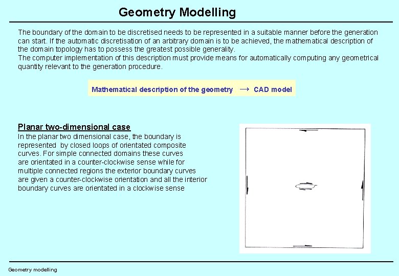 Geometry Modelling The boundary of the domain to be discretised needs to be represented