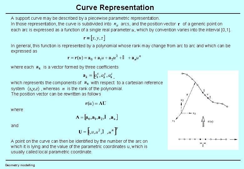 Curve Representation A support curve may be described by a piecewise parametric representation. In