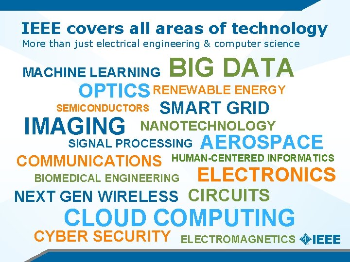 IEEE covers all areas of technology More than just electrical engineering & computer science