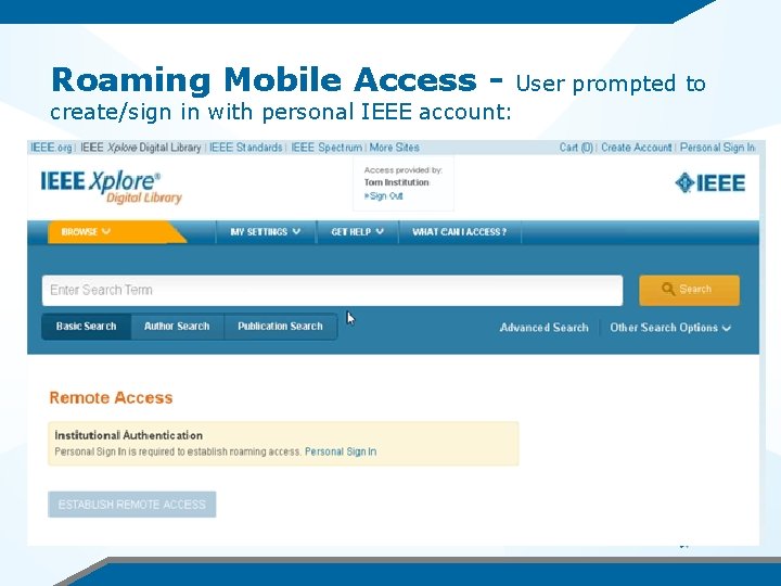 Roaming Mobile Access - create/sign in with personal IEEE account: User prompted to 