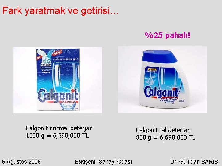 Fark yaratmak ve getirisi… %25 pahalı! Calgonit normal deterjan 1000 g = 6, 690,