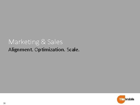 Marketing & Sales Alignment. Optimization. Scale. 30 