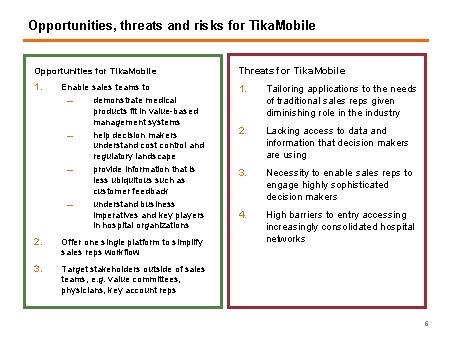 Opportunities, threats and risks for Tika. Mobile Opportunities for Tika. Mobile Threats for Tika.