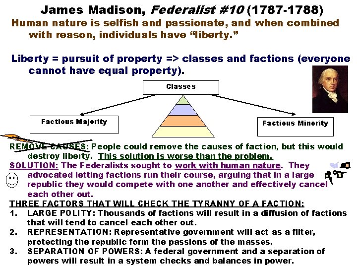 James Madison, Federalist #10 (1787 -1788) Human nature is selfish and passionate, and when