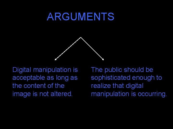 ARGUMENTS Digital manipulation is acceptable as long as the content of the image is