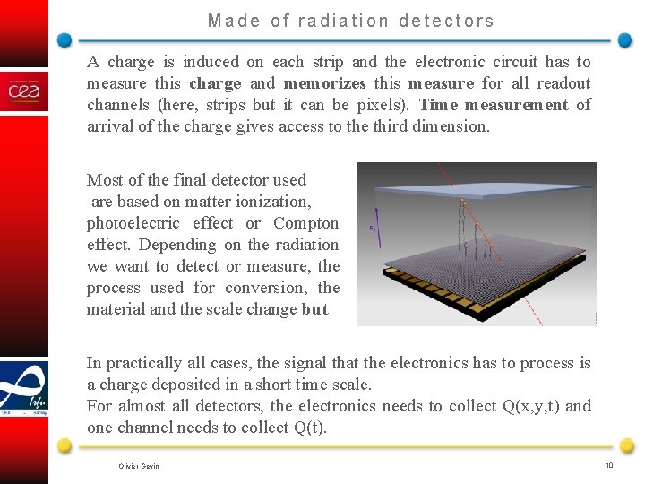 Made of radiation detectors A charge is induced on each strip and the electronic