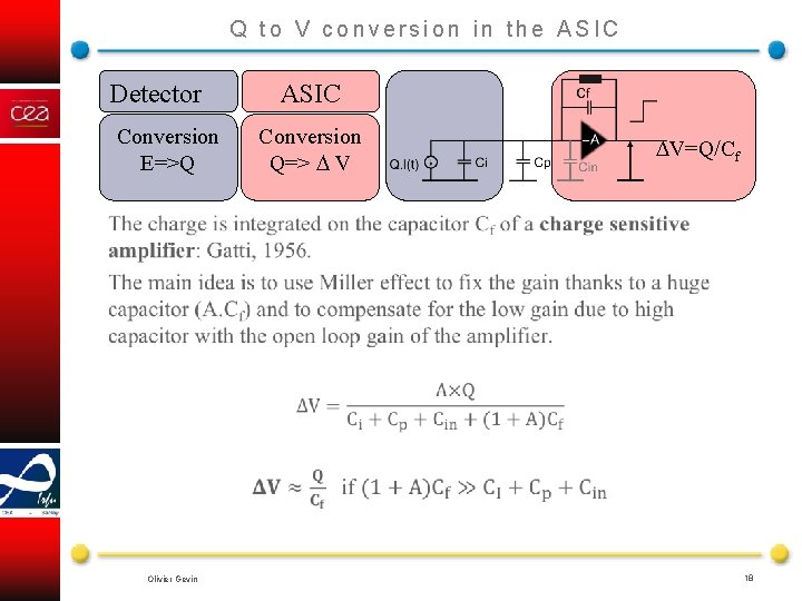 Q to V conversion in the ASIC Detector Conversion E=>Q ASIC Conversion Q=> V