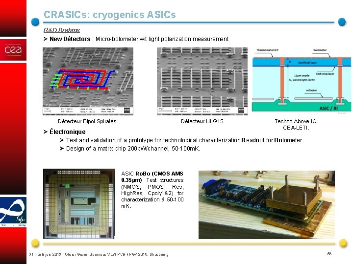 CRASICs: cryogenics ASICs R&D Brahms Ø New Détectors : Micro-bolometer wit light polarization measurement