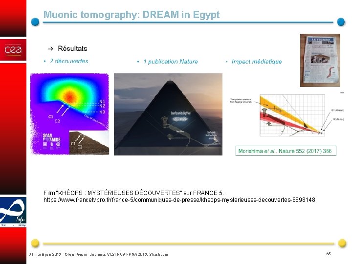 Muonic tomography: DREAM in Egypt Film “KHÉOPS : MYSTÉRIEUSES DÉCOUVERTES” sur FRANCE 5. https: