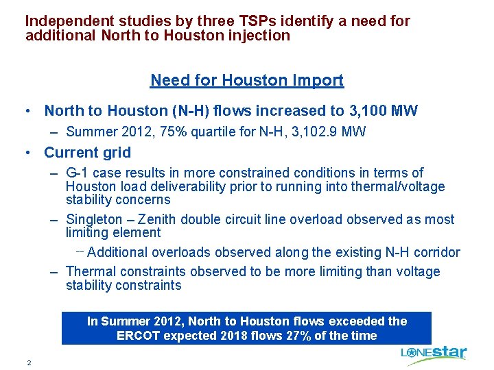 Independent studies by three TSPs identify a need for additional North to Houston injection