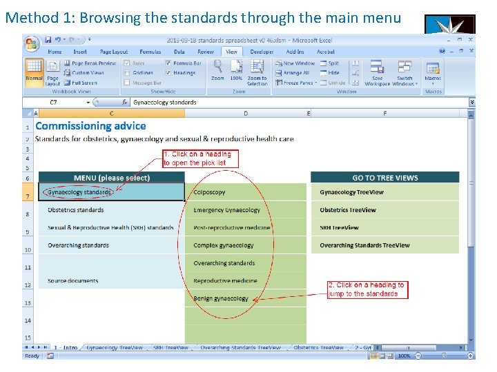 Method 1: Browsing the standards through the main menu 