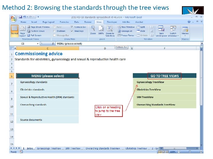 Method 2: Browsing the standards through the tree views 