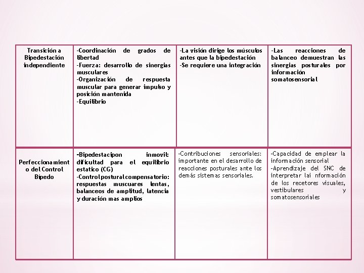 Transición a Bipedestación independiente Perfeccionamient o del Control Bípedo -Coordinación de grados de libertad