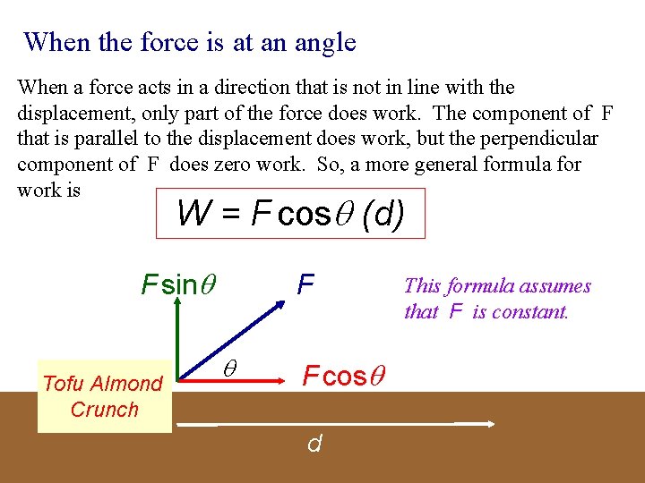 When the force is at an angle When a force acts in a direction