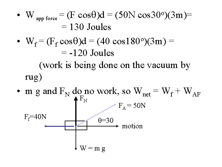  • W app force = (F cos )d = (50 N cos 30